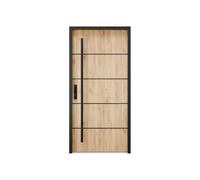 Vente-unique - Porte d'entrée en acier pleine et inox H207 x L100 cm effet chÃ Â Ã Â ªne - poussant droit - LUSADA