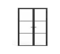 Vente-unique Reversible Double Door Block In Aluminum & Tempered Glass - 2 X H204 in Black Vente-unique Black