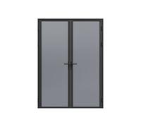 Vente-unique Reversible Double-Hinged Door In Aluminum & Smoked Tempered Glass in Black Vente-unique Black