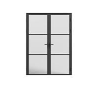 Vente-unique Reversible Double Swing Aluminum & Frosted Glass Door Unit - 2 X in Black Vente-unique Black