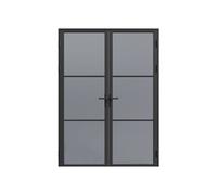 Vente-unique Reversible Double Swing Aluminum & Smoked Glass Door Unit - 2 X H204 in Black Vente-unique Black