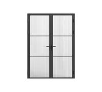 Vente-unique Reversible Double Swing Door Block In Aluminum & Textured Glass - 2 in Black Vente-unique Black