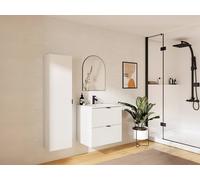 Vente-unique Ribbed Suspended Vanity Unit With Inset Basin & Column - Matte in White Vente-unique White