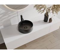 Vente-unique Round Striped Ceramic Countertop Basin - Matte Black - 36 Cm - PEDARA Vente-unique Black
