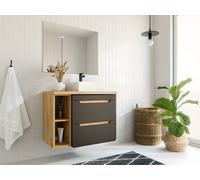 Vente-unique Single Washbasin Vanity Unit With Recesses - Natural & Anthracite in Grey Vente-unique Grey