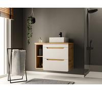 Vente-unique Single Washbasin Vanity Unit With Recesses - Natural & White - 80 Cm in Light Oak Vente-unique Light Oak