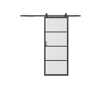 Vente-unique Sliding Door With Pocket Door System - Aluminum & Frosted Tempered in Black Vente-unique Black