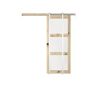 Vente-unique Sliding Door With Sliding System With Wood & Tempered Glass - 3 in Light Oak Vente-unique Light Oak