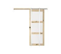 Vente-unique - Sliding door with wooden and tempered glass galanding system - 3 windows - H 205 x W 63 cm - ACOSTA II