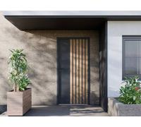 Vente-unique Solid Steel Front Door - H207 X W100 Cm - Anthracite With Oak Effect in Grey Vente-unique Grey