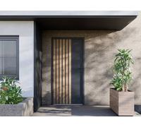 Vente-unique Solid Steel Front Door - H207 X W100 Cm - Anthracite With Oak Effect in Light Oak Vente-unique Light Oak
