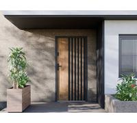 Vente-unique Solid Steel Front Door - H207 X W100 Cm - Oak Effect With Black in Light Oak Vente-unique Light Oak