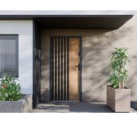 Vente-unique Solid Steel Front Door - H207 X W100 Cm - Oak Effect With Black in Walnut Vente-unique Walnut