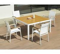 Vente-unique Square Garden Dining Table In Aluminium W.140 Cm - Light Natural and in White Vente-unique White