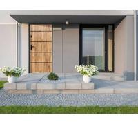 Vente-unique Steel & Stainless Steel Front Door - H 207 X L 100 Cm - Oak Effect in Light Oak Vente-unique Light Oak