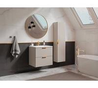 Vente-unique Striped Bathroom Vanity Unit With Inset Basin & Tall Storage Cabinet in Beige Vente-unique Beige