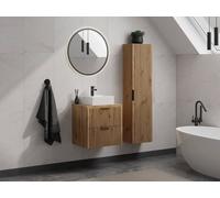 Vente-unique Striped Suspended Bathroom Vanity Unit With Counter-Top Basin & Tall in Light Oak Vente-unique Light Oak