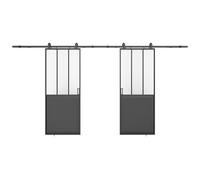 Vente-unique Surface-Mounted Studio-Style Double Sliding Door - Black & Frosted Vente-unique Black