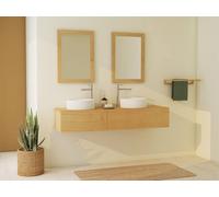 Vente-unique Suspended Bathroom Vanity Unit In Mindi Wood With Double Ceramic in Light Oak Vente-unique Light Oak