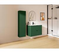 Vente-unique Suspended Grooved Bathroom Vanity Unit With Inset Basin & Tall in Green Vente-unique Green