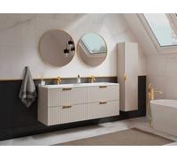 Vente-unique Suspended Striped Bathroom Vanity Unit With Inset Basin & Tall in Beige Vente-unique Beige