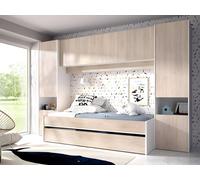 Vente-unique Trundle Bed With Overbed Unit - 90 X 190 Cm - Oak & White SELENA in Light Oak | Size: Single Vente-unique Light Oak Single