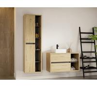 Vente-unique Wall-Hung Bathroom Unit With Square Basin & Tall Unit - Natural in Light Oak Vente-unique Light Oak