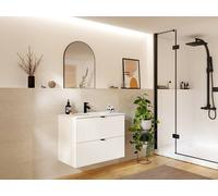 Vente-unique Wall-Mounted Ribbed Cabinet With Freestanding Basin - White - L80 Cm Vente-unique White