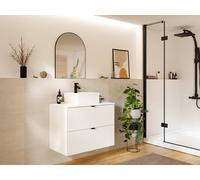 Vente-unique Wall-Mounted Ribbed Cabinet With Freestanding Basin - White - L80 Cm Vente-unique White