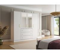 Vente-unique Wardrobe With 4 Doors & 3 Drawers - With Mirrors - W196 Cm - White Vente-unique White
