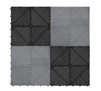 (Vented Garage Floor Tiles Black (x60), Grey (x60) with Edges (x46)) Vented Interlocking Floor Tiles Full Set