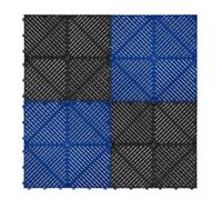 Vented Modular Interlocking Flooring Tiles & Edges 120 Black & 120 Blue Double Garage Heavy Duty Floor Mat Showroom Workshop Outdoor Polypropylene Anti Slip Weather Resistant Drainage 6m x 6m 36m2