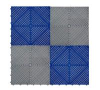 Vented Modular Interlocking Flooring Tiles & Edges 120 Grey & 120 Blue Double Garage Heavy Duty Floor Mat Showroom Workshop Outdoor Polypropylene Anti Slip Weather Resistant Drainage 6m x 6m 36m2 Grey