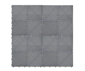 Vented Modular Interlocking Flooring Tiles & Edges 120 x Grey Single Garage Heavy Duty Floor Mat Showroom Workshop Outdoor Polypropylene Anti Slip Weather Resistant Drainage Channels 3.2m x 6m 19.2m2