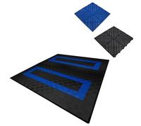 Vented Modular Interlocking Flooring Tiles & Edges 165 Black & 60 Blue Double Garage Heavy Duty Floor Mat Showroom Workshop Outdoor Polypropylene Anti Slip Weather Resistant Drainage 6m x 6m 36m2