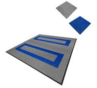 Vented Modular Interlocking Flooring Tiles & Edges 165 Grey & 60 Blue Double Garage Heavy Duty Floor Mat Showroom Workshop Outdoor Polypropylene Anti Slip Weather Resistant Drainage 6m x 6m 36m2 Grey