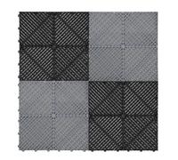 Vented Modular Interlocking Flooring Tiles & Edges 60 Black & 60 Grey Single Garage Heavy Duty Floor Mat Showroom Workshop Outdoor Polypropylene Anti Slip Weather Resistant Drainage 3.2m x 6m 19.2m2