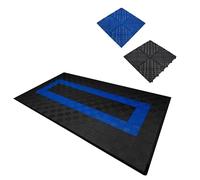 Vented Modular Interlocking Flooring Tiles & Edges 90 Black & 30 Blue Single Garage Heavy Duty Floor Mat Showroom Workshop Outdoor Polypropylene Anti Slip Weather Resistant Drainage 3.2m x 6m 19.2m2