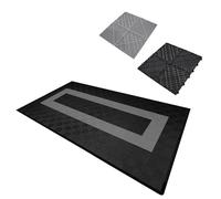Vented Modular Interlocking Flooring Tiles & Edges 90 Black & 30 Grey Single Garage Heavy Duty Floor Mat Showroom Workshop Outdoor Polypropylene Anti Slip Weather Resistant Drainage 3.2m x 6m 19.2m2