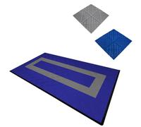 Vented Modular Interlocking Flooring Tiles & Edges 90 Blue & 30 Grey Single Garage Heavy Duty Floor Mat Showroom Workshop Outdoor Polypropylene Anti Slip Weather Resistant Drainage 3.2m x 6m 19.2m2 Bl