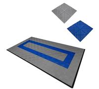 Vented Modular Interlocking Flooring Tiles & Edges 90 Grey & 30 Blue Single Garage Heavy Duty Floor Mat Showroom Workshop Outdoor Polypropylene Anti Slip Weather Resistant Drainage 3.2m x 6m 19.2m2