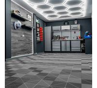 Monstershop Hexagon LED Light & Vented Garage Floor Tiles x 120 With Edges - Grey