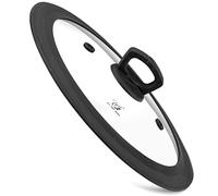 Vented Tempered Glass Universal Lid for Pot Pan Skillet with Heat Resistant Silicone Rim Microwave Splatter Lid Cover Microwave Safe Fit 11.5" 12" 12.5" Cookware, Dishwasher Safe Black