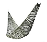Ventilated mesh hanging bed constructed from high strength nylon rope with two ropes for tying to trees posts or frames for secure outdoor rest