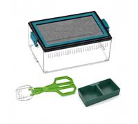 Ventilated Reptile Breeding Box Kit with Metal Mesh Lid, Tweezers & Dual Food Water Bowl for Live Feeders, Lizards, Tarantulas and Small Reptiles