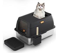 Ventilation Stainless Steel Cat Litter Tray with Litter Scoop and Pedal, Enclosed Cat Litter Box, Top Entry, Versatile Design, Mess-Free Solution, Smell-Free, for Big Cats and Multi-cat Households