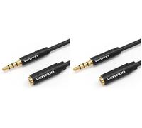 VENTION 3.5mm Audio Mic Extension Cable - 0.5M, Male to Female, Nylon Braided, Stereo, For Headset/TV/Laptop/Nintendo (Pack of 2)
