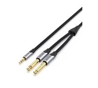 VENTION 3.5mm to 2 x 6.35mm Audio Jack Mono Cable 1.5m/5ft TRS Stereo Audio Cable Nylon Braided 1/4 Male to 1/8 Inch Male Aux Jack Cable for Mixer, Audio Recorder, Guitar, Amplifier