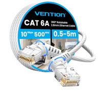 VENTION Cat 6 Ethernet Cable 3M, 360° Rotatable Dual Right Angle, RJ45 LAN | 500MHz OFC, Ultra Slim Network Cable, Wi-Fi 7 Mesh Cable, Perfect for Gaming/Streaming, Fits PS5, Router, Modem (White)