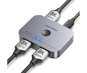 VENTION HDMI Switch Bi-Directional 8k@60Hz - 2 in 1 Out/1 in 2 Out Switcher With Manual Hub, 4K@120Hz 48Gbps for PS5/PS4, Xbox, Blu-Ray Player, Apple TV